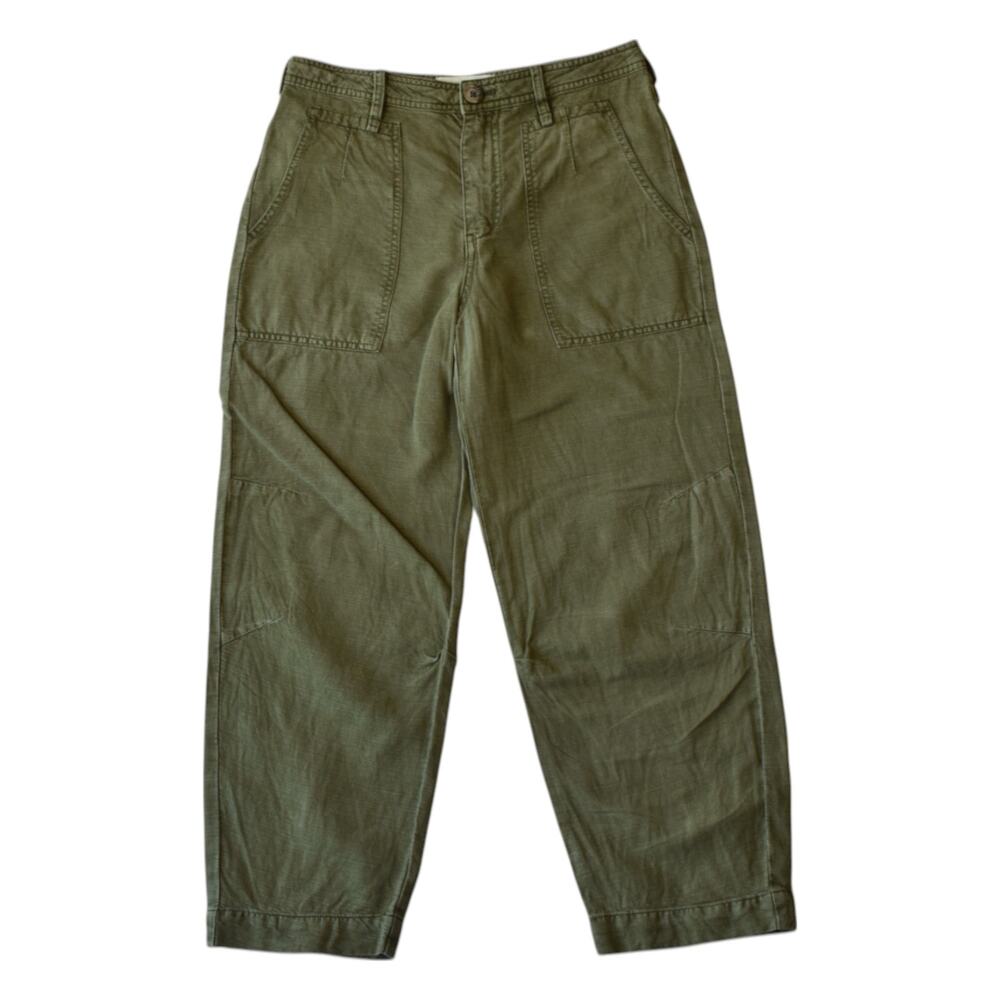 Anthropologie Olive Green Linen Lyocell Pants Utility Wide Leg 25